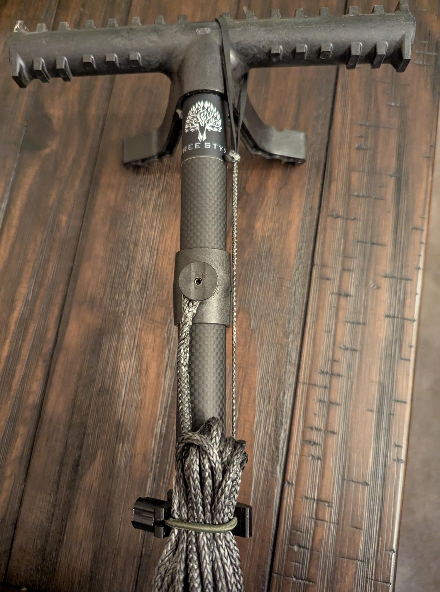 3D Hunting Solutions climbing stick attachment bundler with multiple straps and clips for secure outdoor hiking and climbing gear.