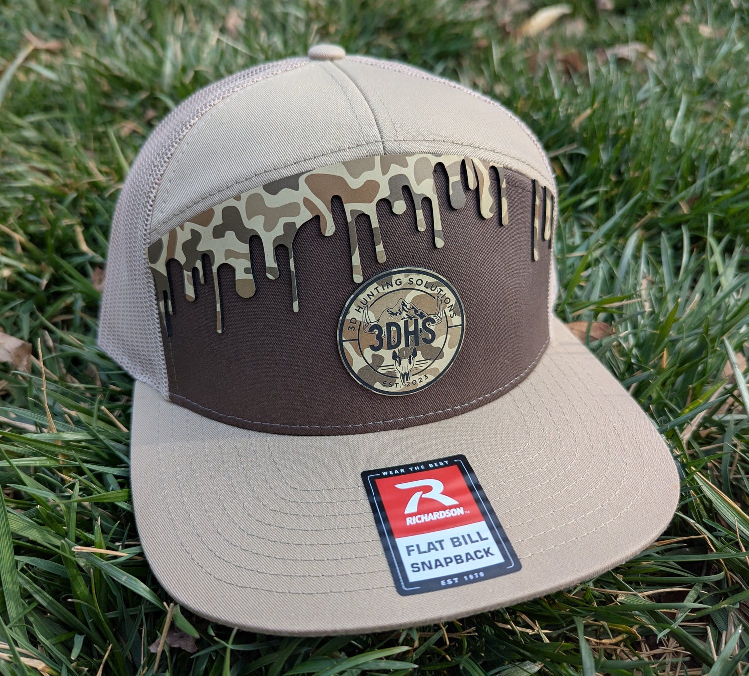 3DHS Dove Hunt Drip Hat by 3D Hunting Solutions featuring camouflage design and adjustable strap with dove hunting graphics.