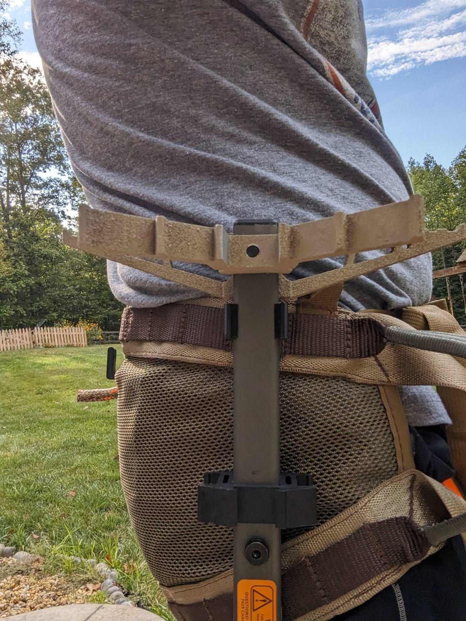 Climbing Stick Caddy by 3D Hunting Solutions designed for 1-inch square tubing, ideal for saddle hunting gear.