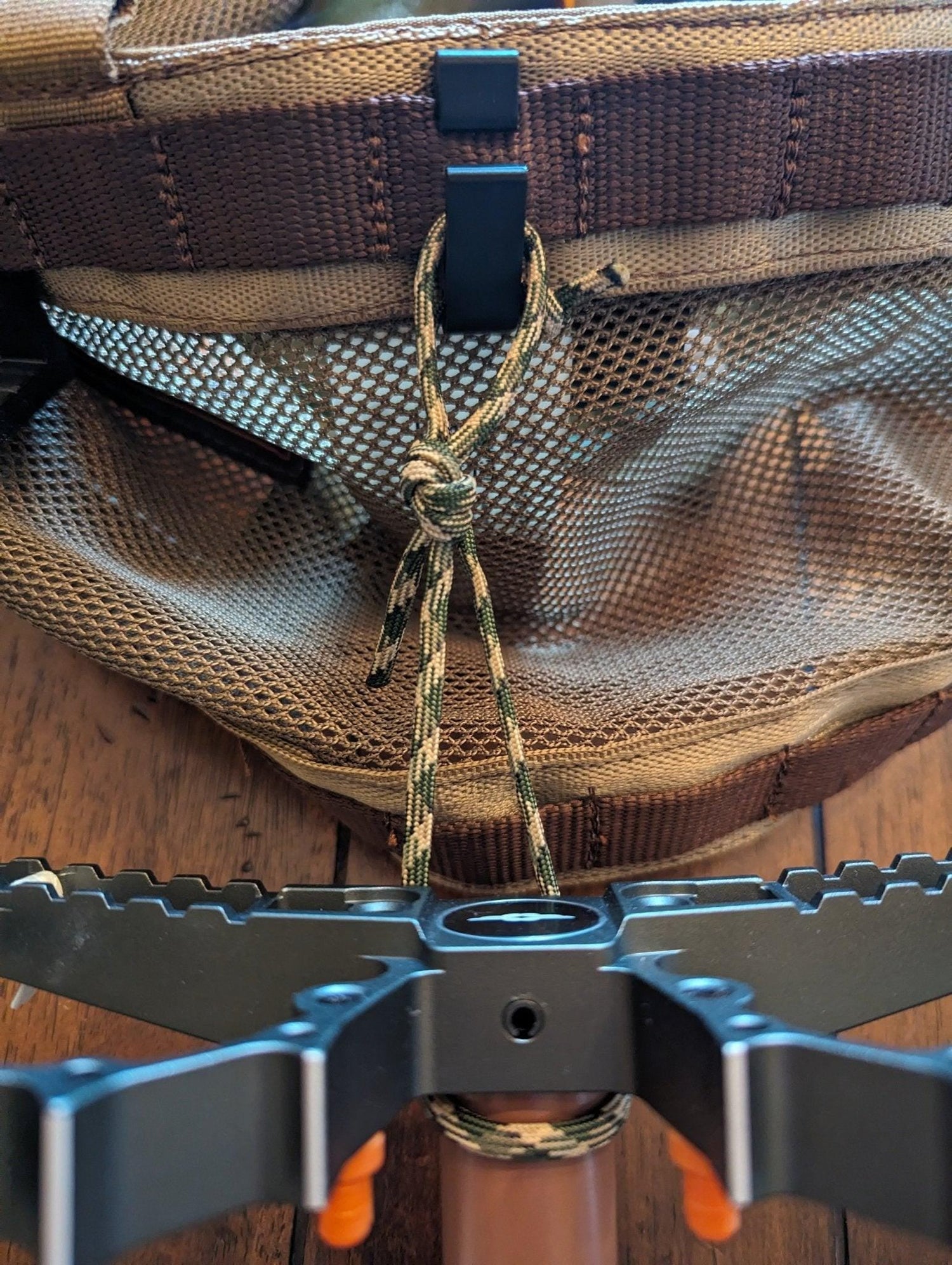 Rope Molle hanger hook for saddle hunting by 3D Hunting Solutions, featuring durable construction for secure gear attachment.