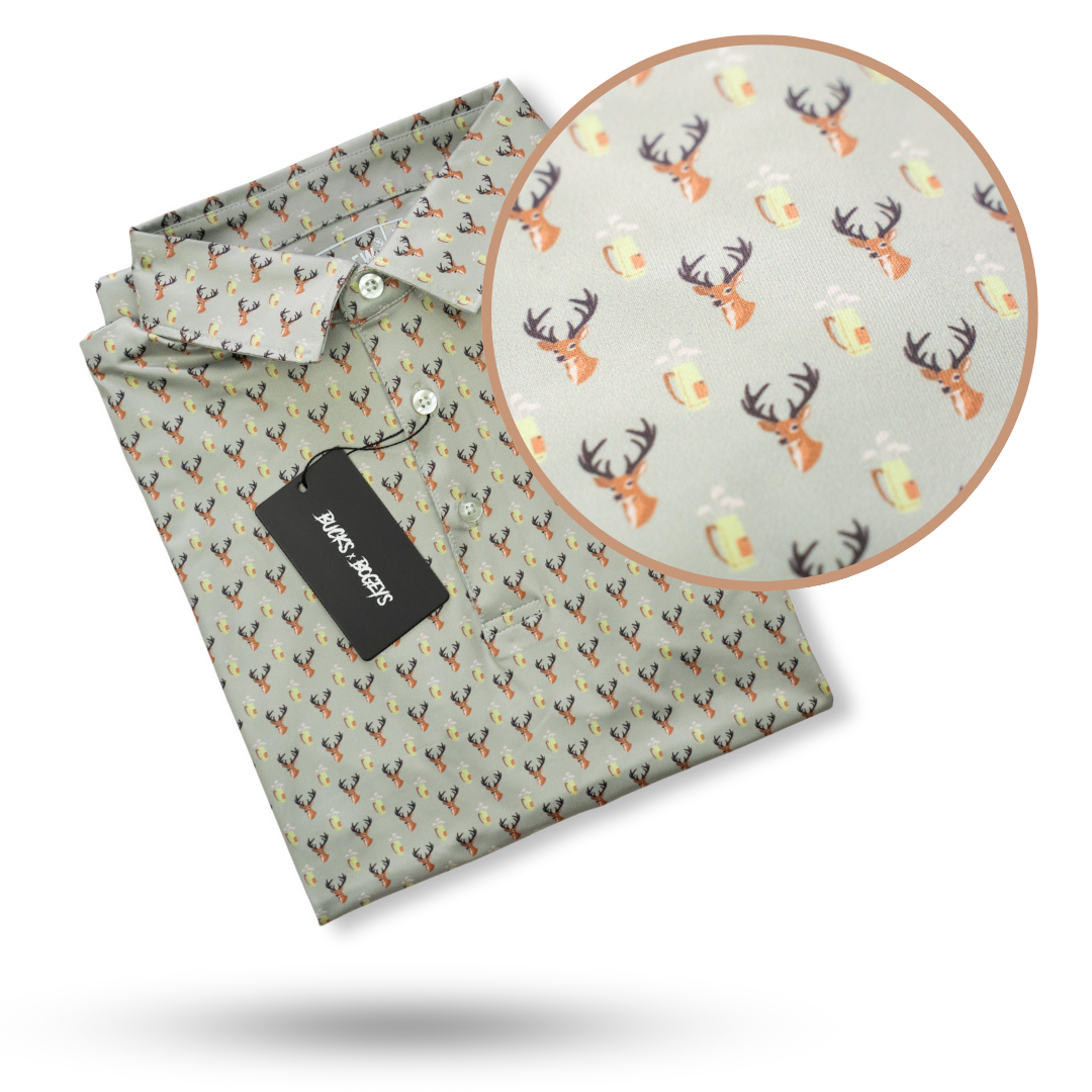 Bow Crew Apparel golf polo shirt with caddy rack design, soft fabric, and classic fit, perfect for golf and casual wear.