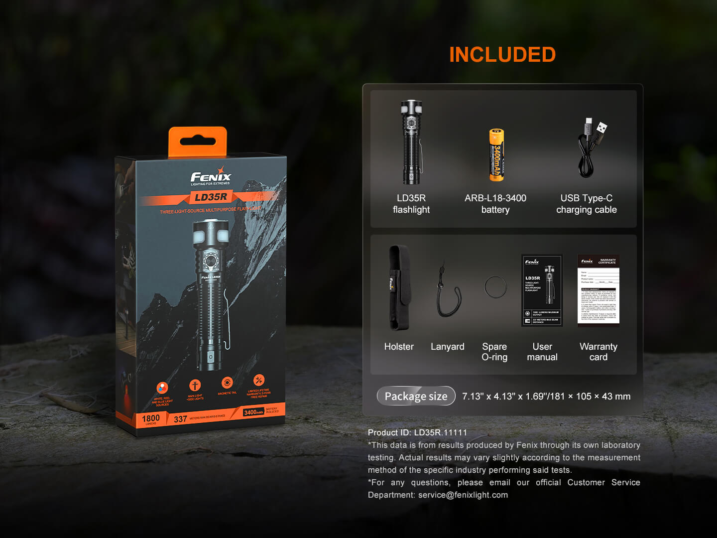 Fenix LD35R high-performance tactical EDC flashlight with multiple modes, black body, and textured grip for outdoor use.