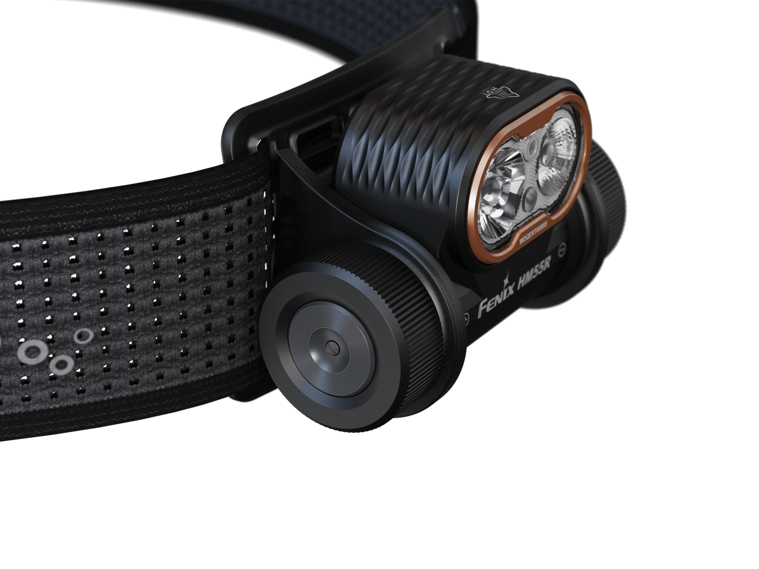 Fenix HM55R lightweight multi-LED headlamp in black with adjustable strap and multiple light modes for outdoor use