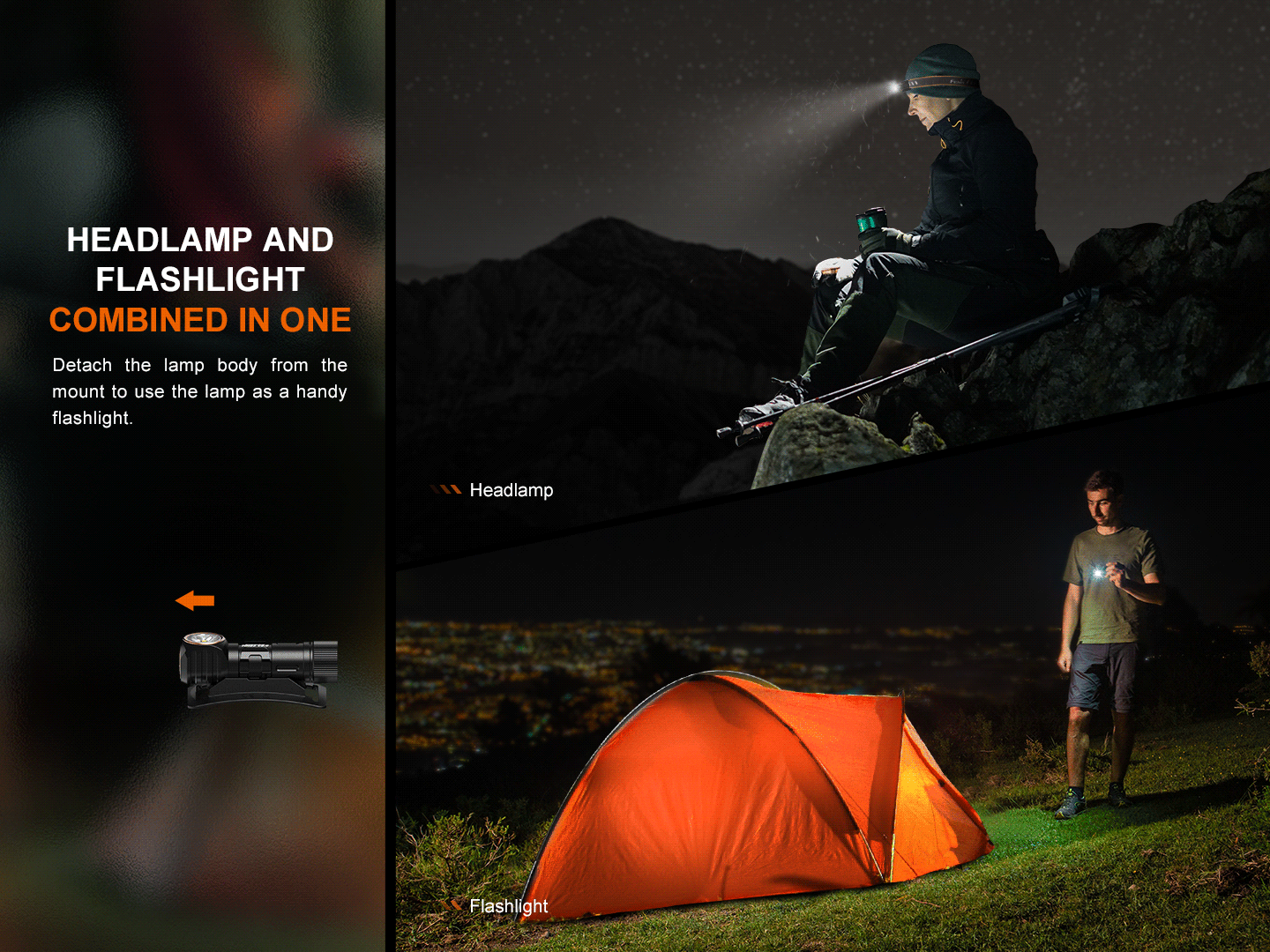 Fenix HM23 V2.0 lightweight detachable AA headlamp with adjustable strap and bright LED light for outdoor activities