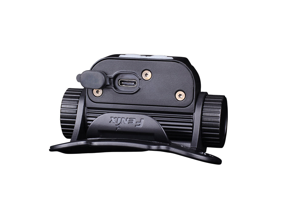 Fenix HM65R rechargeable LED headlamp with 1400 lumens, adjustable strap, and bright white light for outdoor activities and work.