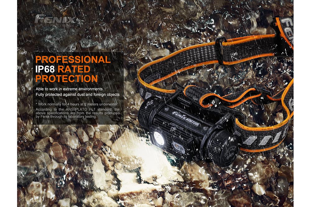 Fenix HM70R rechargeable LED headlamp with 1600 lumens, black headlamp with adjustable strap and high-intensity light in use