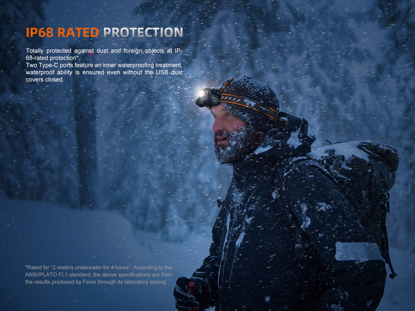Fenix HM75R rechargeable industrial headlamp with 1600 lumens, adjustable head strap, and durable outdoor design.