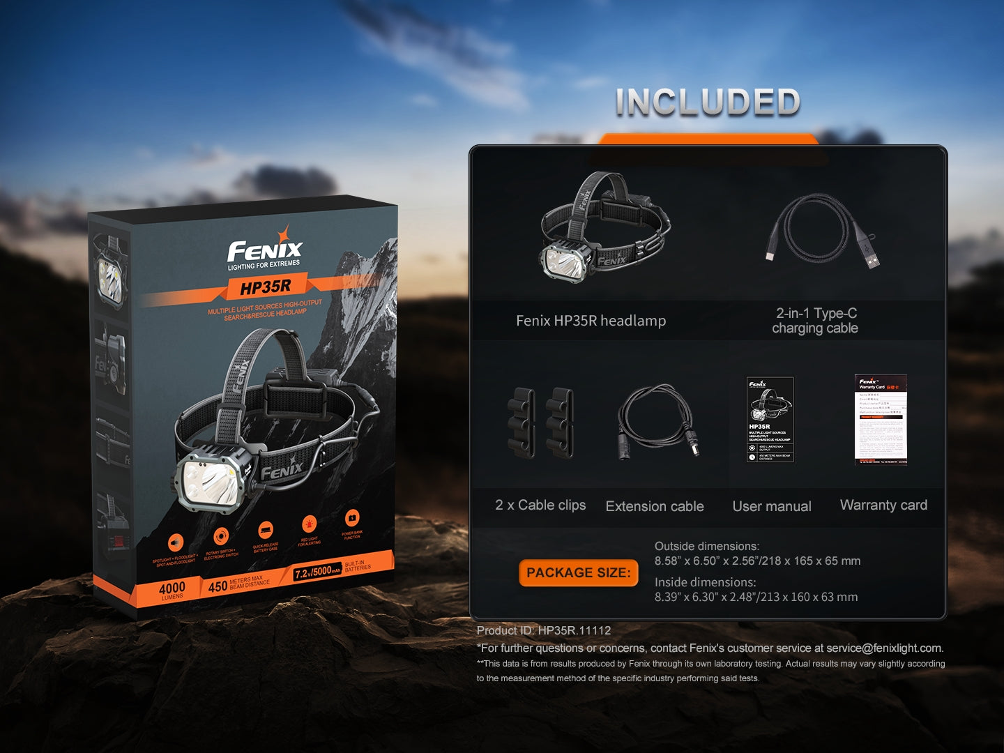 Fenix HP35R Search and Rescue Headlamp showing adjustable straps and bright LED light for outdoor rescue tasks