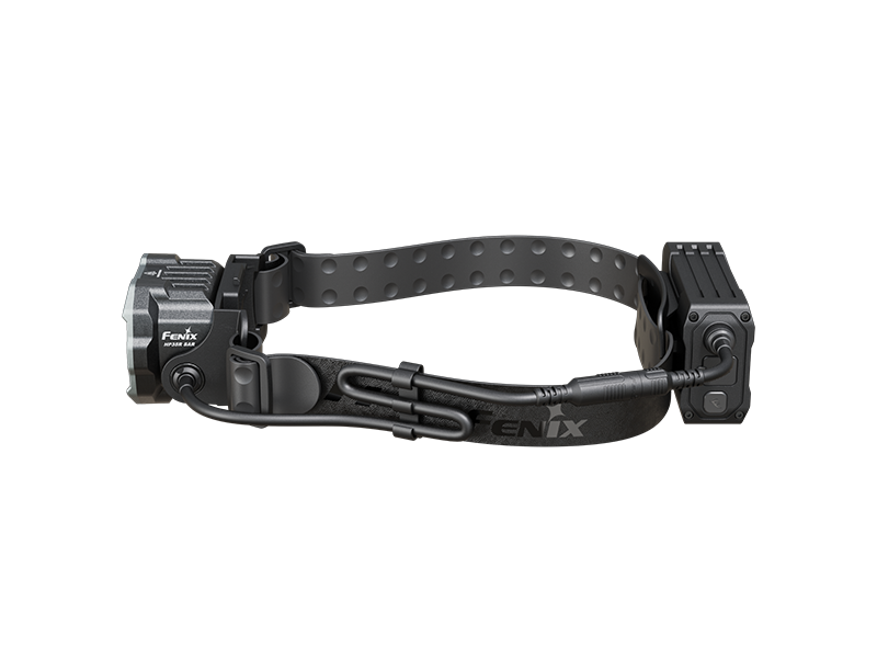 Fenix HP35R search and rescue headlamp with adjustable strap, bright LED light, and compact design for outdoor and emergency use.