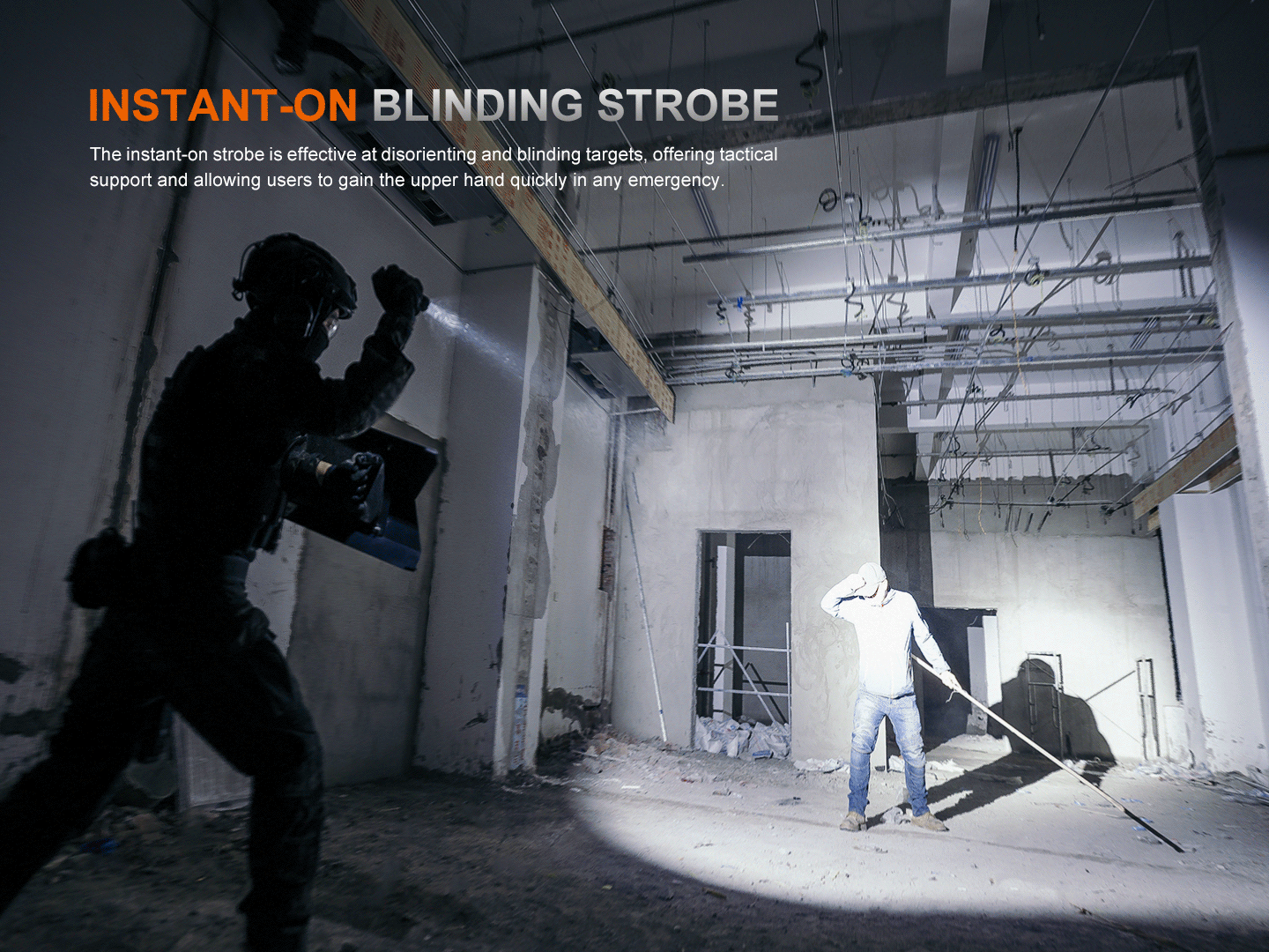 Black Fenix TK21R tactical duty flashlight with high lumen output and adjustable beam, designed for professional use.