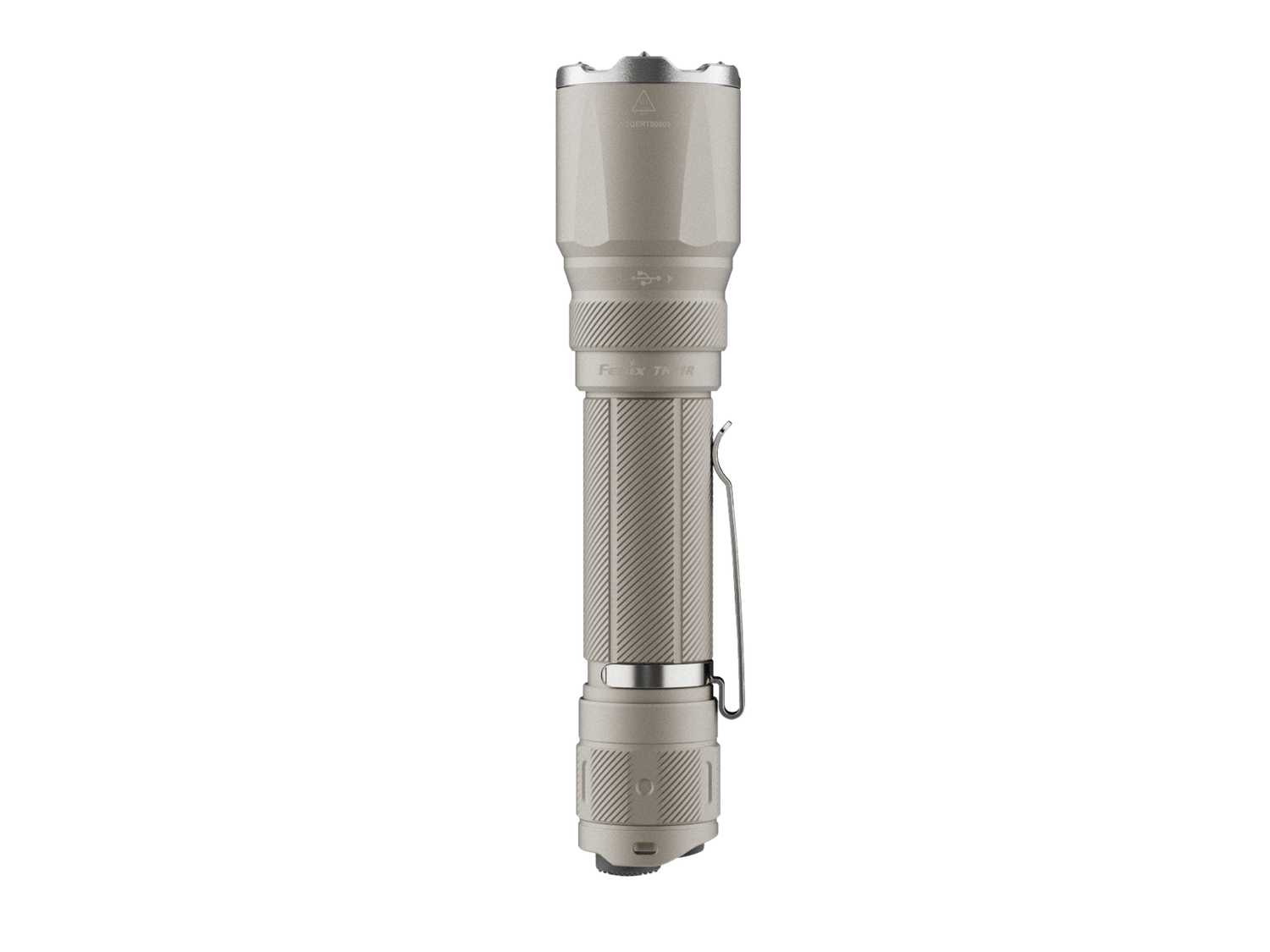 Black Fenix TK21R tactical duty flashlight with adjustable beam and durable design, ideal for professional or outdoor use.
