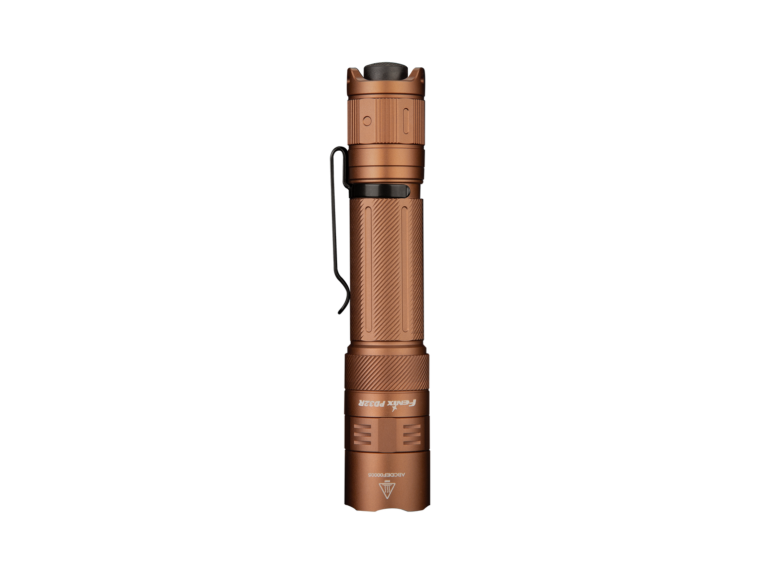 Fenix PD32R rechargeable tactical LED flashlight with silent switch, black body, compact design, and adjustable beam for outdoor use.