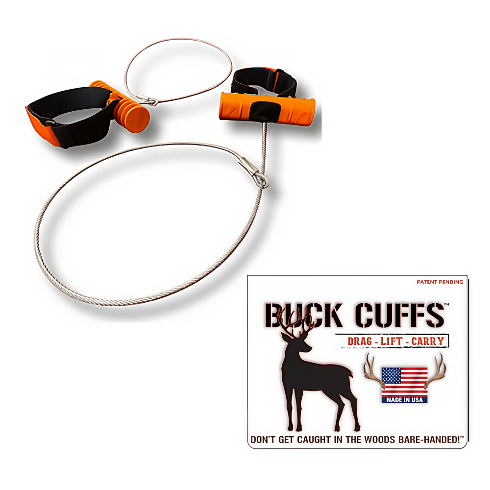 Pair of Big Buck Cuffs by Game Cuffs, LLC featuring realistic deer drag design for outdoor enthusiasts and hunting accessories.
