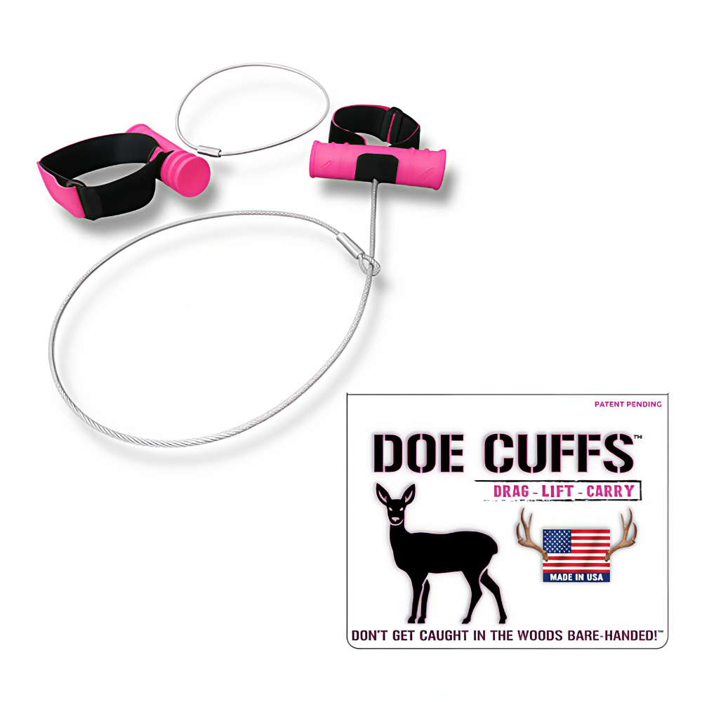 Pair of Doe Cuffs from Game Cuffs, LLC, featuring sleek, metallic design for decorative or costume use.