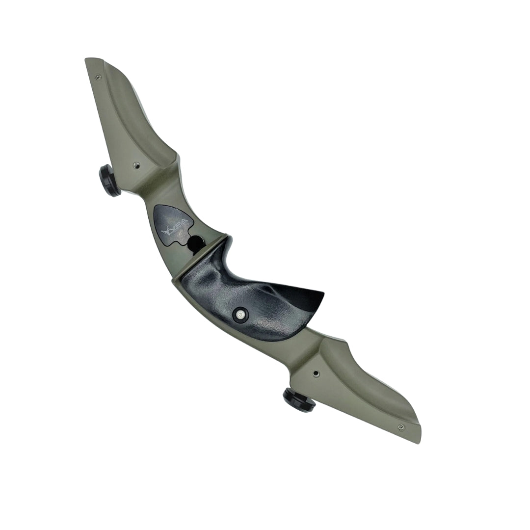 Vantage Point Archery VPA Riser for archery bows, featuring a sleek black design with ergonomic grip and precision craftsmanship.