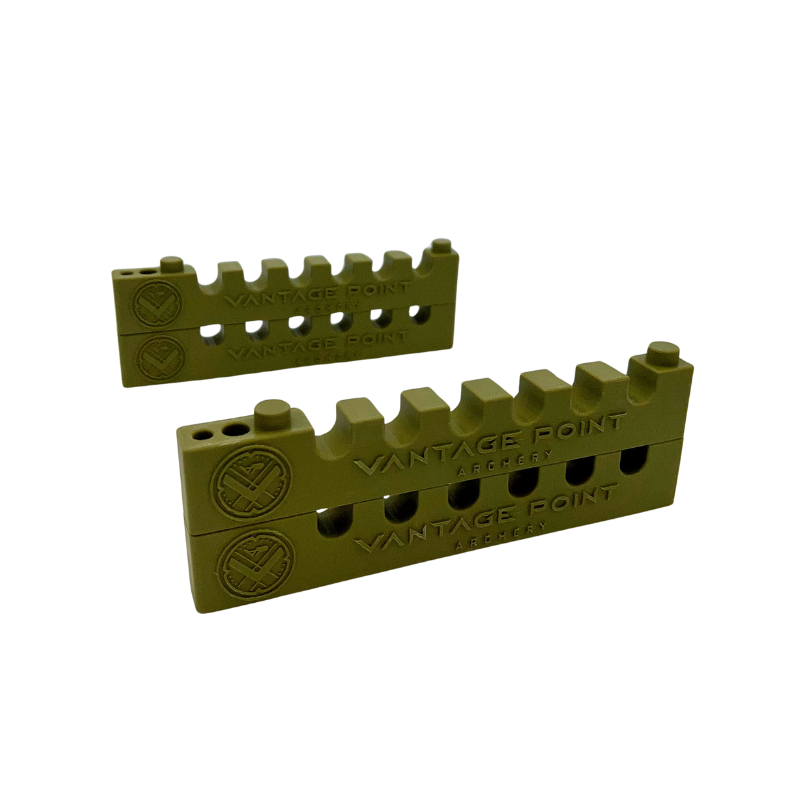 Vantage Point Archery Crest Rest in tan color, mounted on a bow, designed to support and stabilize arrows during shooting.