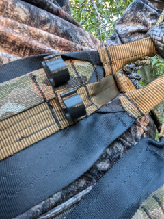 3D Hunting Solutions saddle bridge and rope caddy with MOLLE attachment, featuring removable hooks and durable construction.