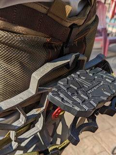 3D Hunting Solutions saddle platform hanger for mobile hunting, showing durable metal construction and adjustable mounting features.