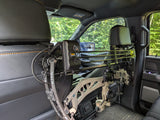 3D Hunting Solutions arrow accessory headrest post bow gear hanger mounted on a vehicle headrest, designed for organizing hunting equipment.