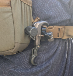 Archery release Molle holster for thumb releases by 3D Hunting Solutions, designed to attach securely to bow accessories.