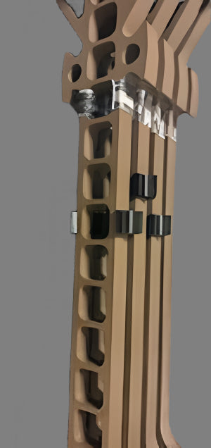 3D Hunting Solutions Trophyline Hyperlite Stick Wranglers climbing stick management system with stacked climbing sticks for secure transport.