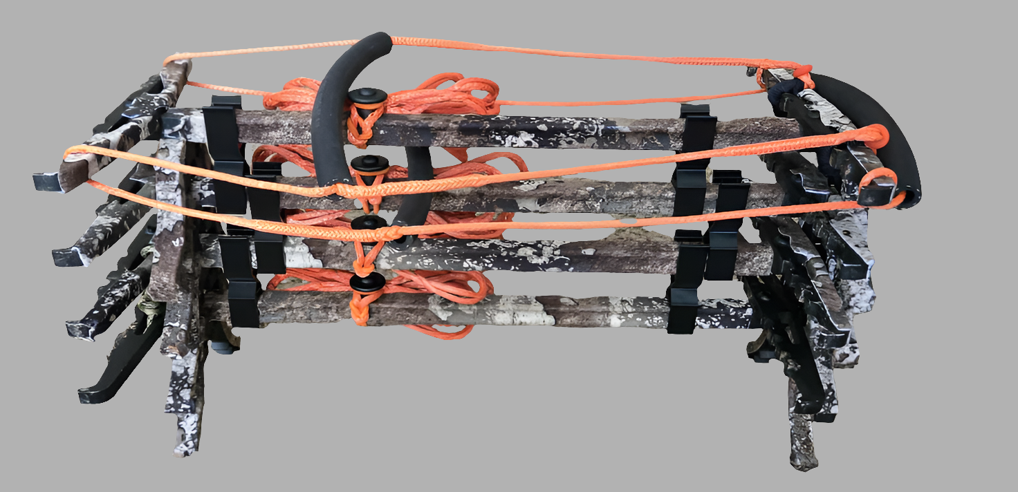 3D Hunting Solutions OOAL Shikar Stick Wranglers climbing stick management system with two climbing sticks stacked for secure storage.