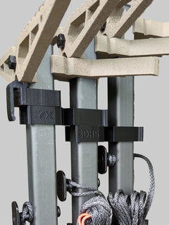 Set of XOP X2 Stick Wranglers climbing sticks management system by 3D Hunting Solutions, showing secure attachment and organization.