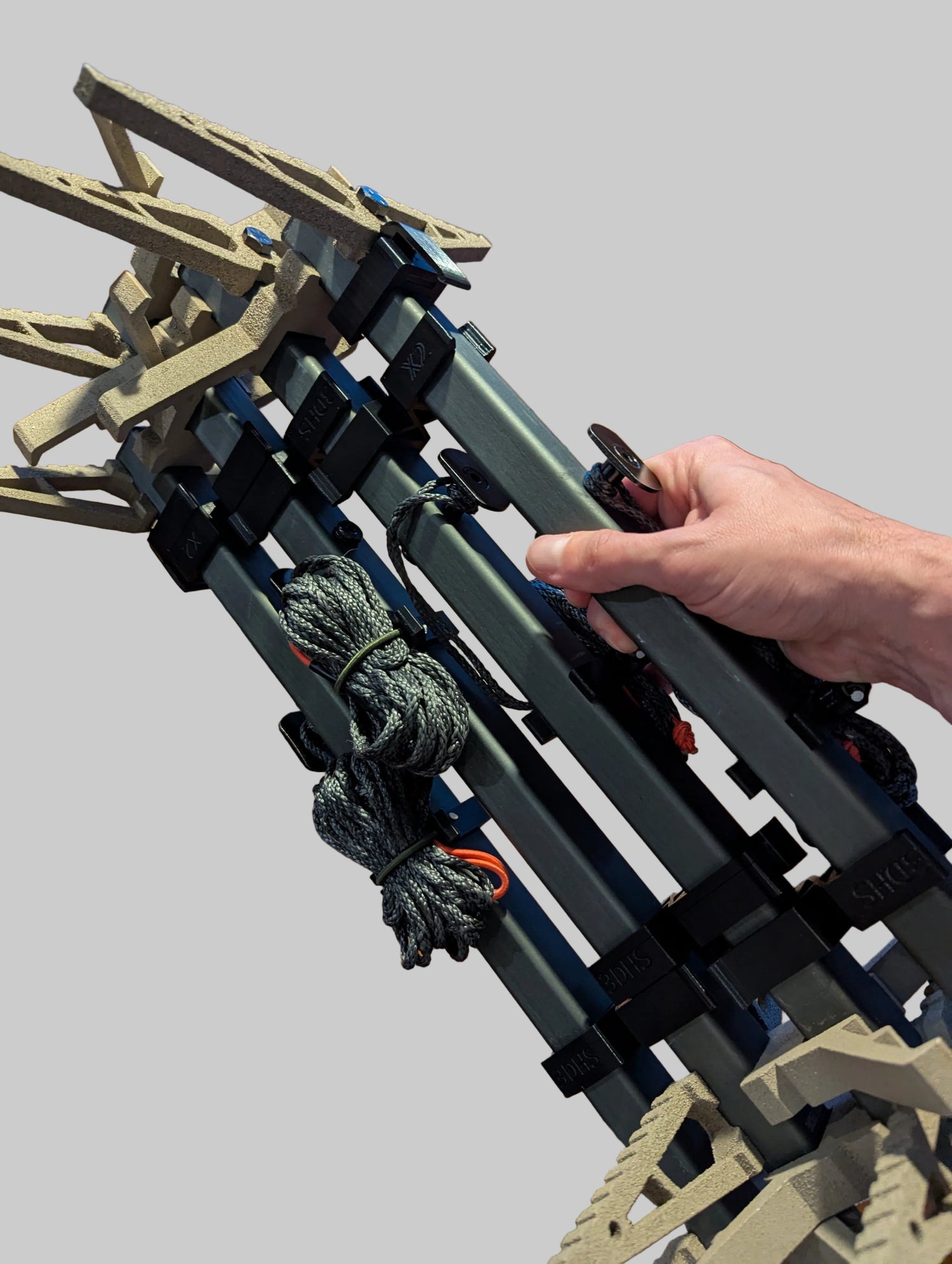 3D Hunting Solutions XOP X2 Stick Wranglers for climbing sticks, showing the secure system for managing climbing sticks in a set.