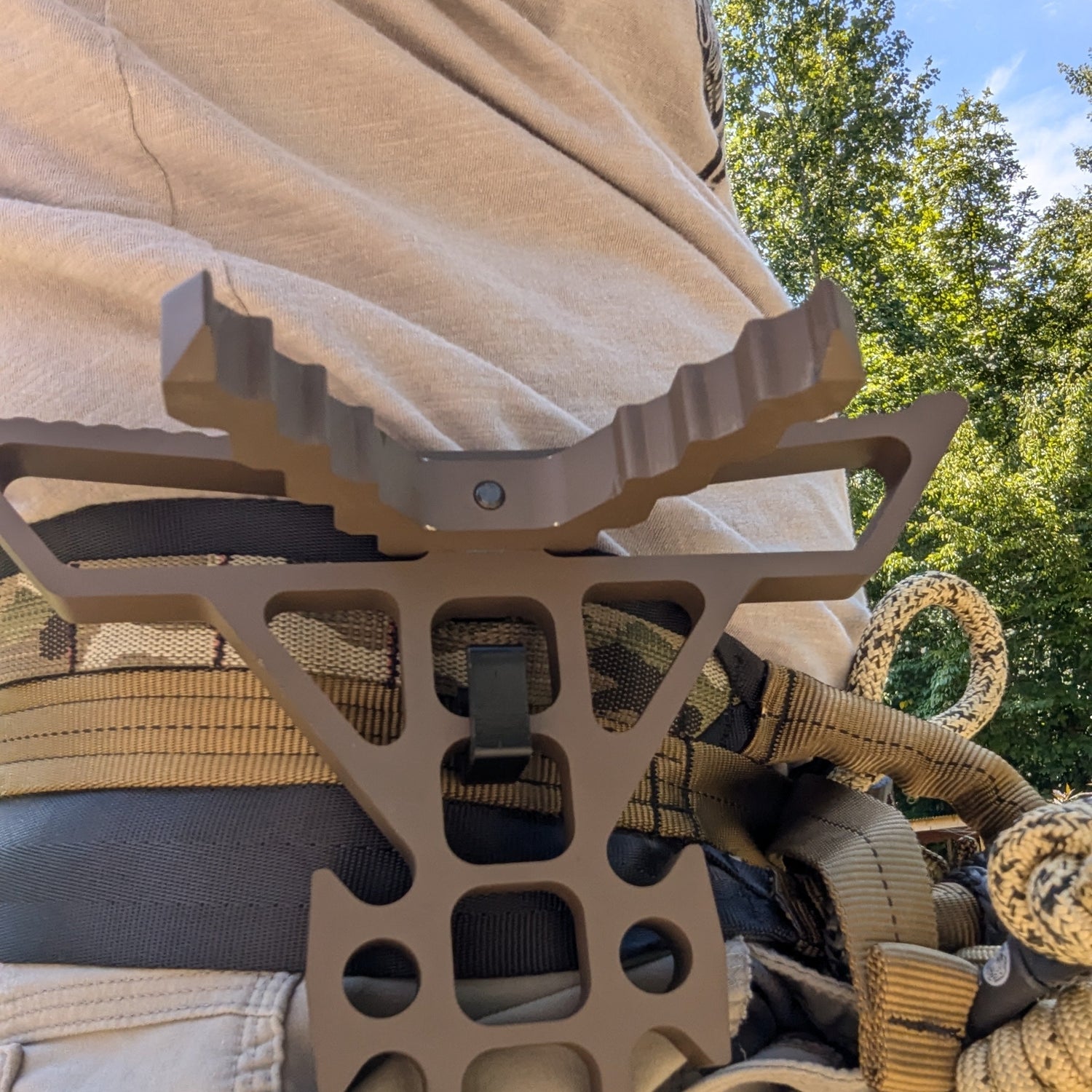 Trophyline Hyperlite Climbing Stick hanger by 3D Hunting Solutions, lightweight metal climbing stick accessory with secure locking mechanism.