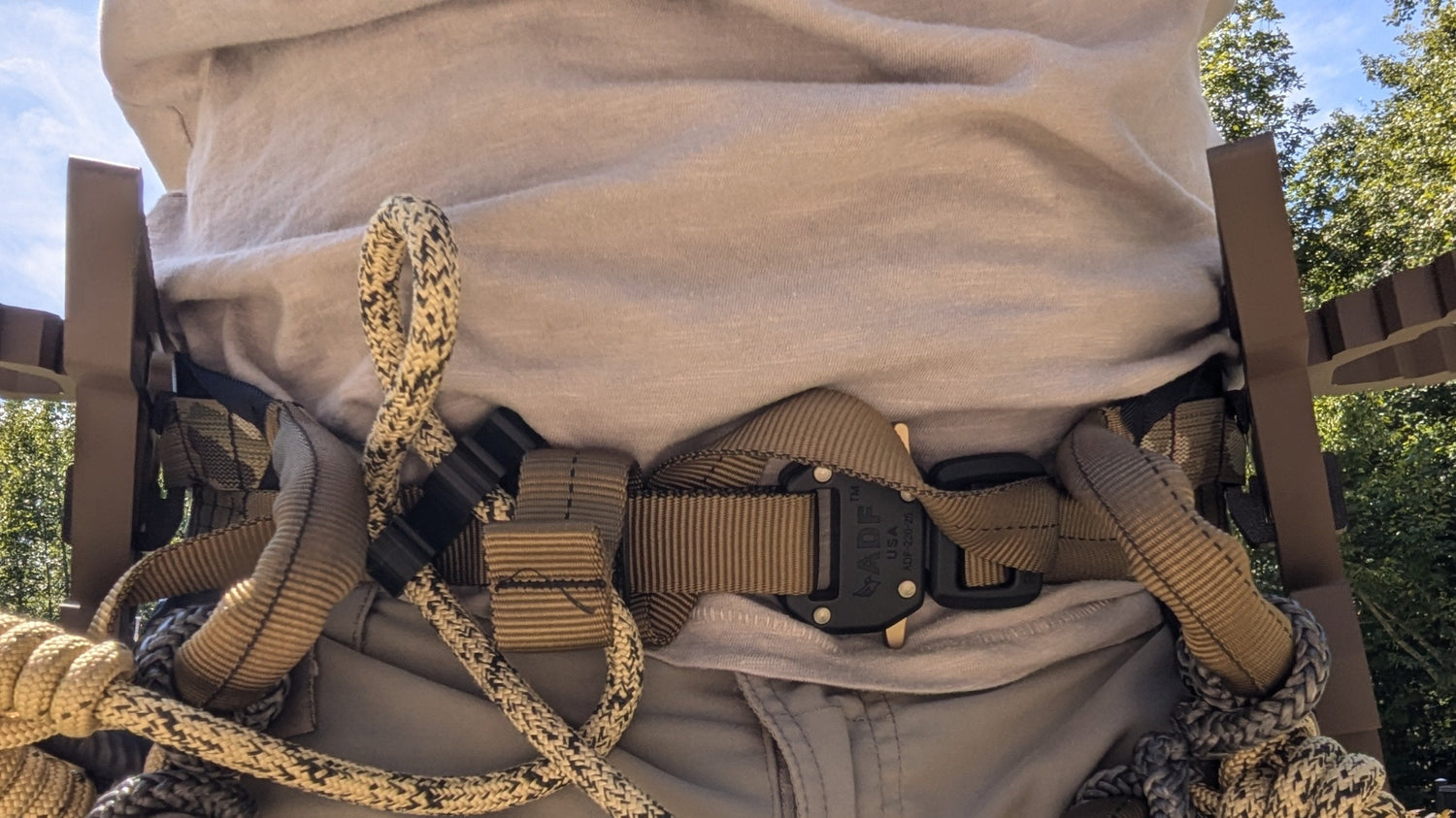 Close-up of Trophyline Hyperlite Climbing Stick Hanger from 3D Hunting Solutions, showing durable metal construction and mounting details.