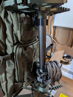 Arsenal X20 Solo Stick Molle Caddy climbing stick by 3D Hunting Solutions, 1.25-inch for saddle hunting, shown mounted vertically.