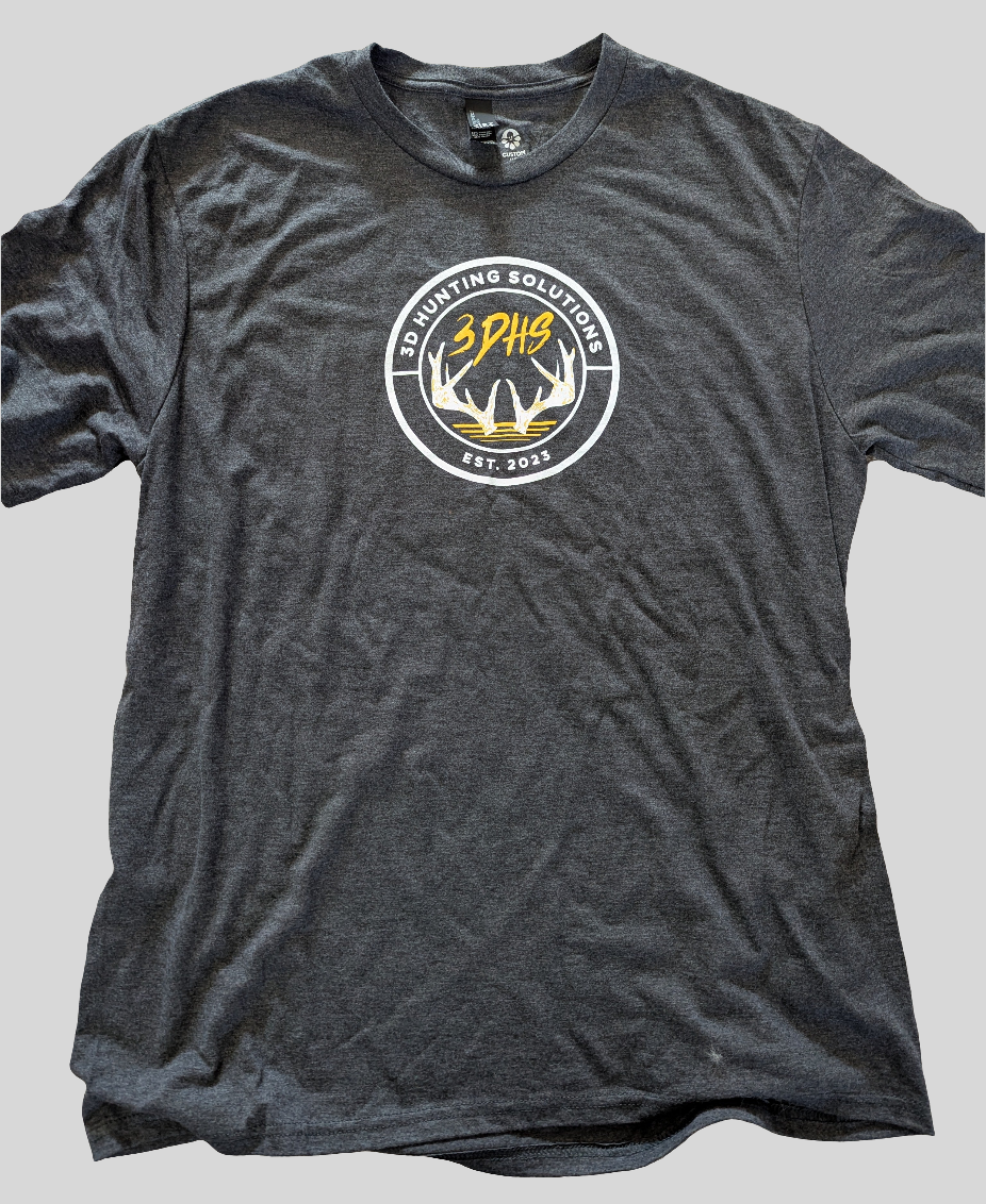 3D Hunting Solutions Antler Script T-Shirt, casual black clothing with white antler design on front, comfortable fit