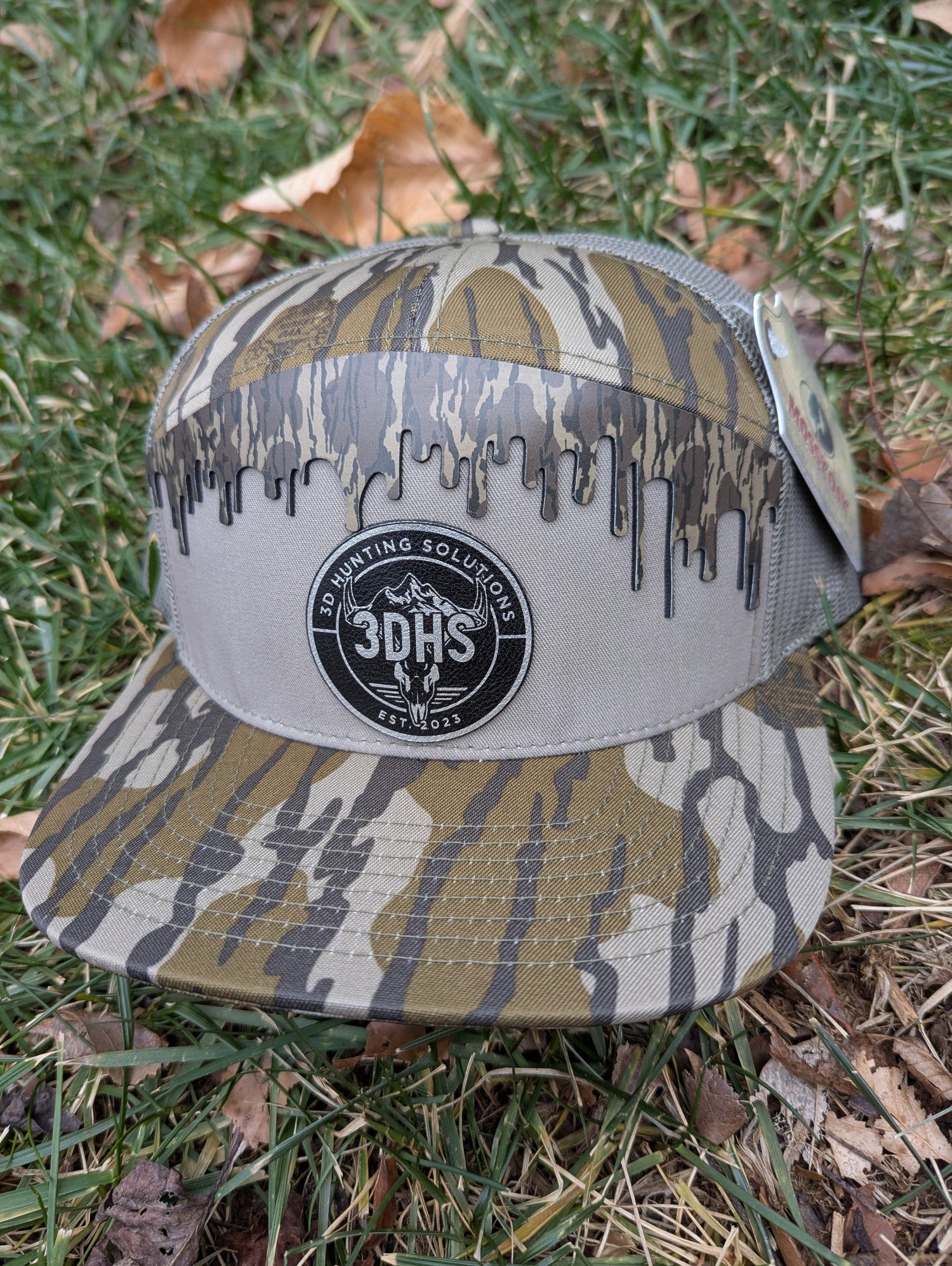 3DHS Bottomland Drip Hat by 3D Hunting Solutions featuring a camo pattern and adjustable brim for outdoor hunting activities.