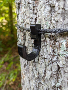 Amsteel Gear Hook by 3D Hunting Solutions, showcasing a durable metal hook with a secure clasp for outdoor gear attachment.
