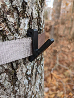 Angled gear hook for saddle hunting by 3D Hunting Solutions, designed to hold gear securely during hunting trips.
