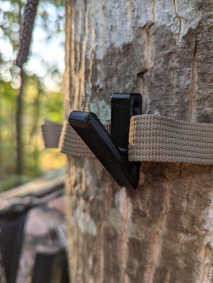 Angled gear hook for saddle hunting by 3D Hunting Solutions, designed for securely hanging gear on hunting saddle.