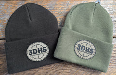Brown 3DHS Crosshair Beanie hat with embroidered logo from 3D Hunting Solutions, designed for warmth and style.