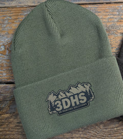 Brown 3DHS Mountain Beanie hat by 3D Hunting Solutions, featuring a warm, snug fit with mountain-themed design.