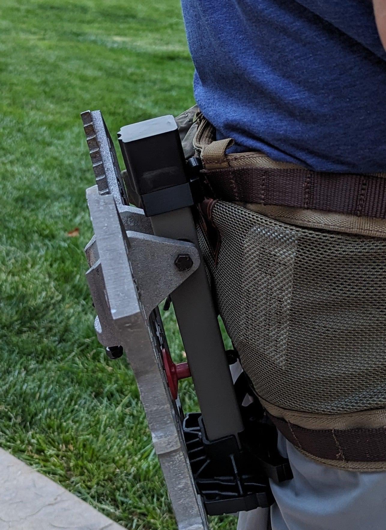 3D Hunting Solutions Saddle Platform Caddy for saddle hunting, with durable construction and secure attachment for gear storage.
