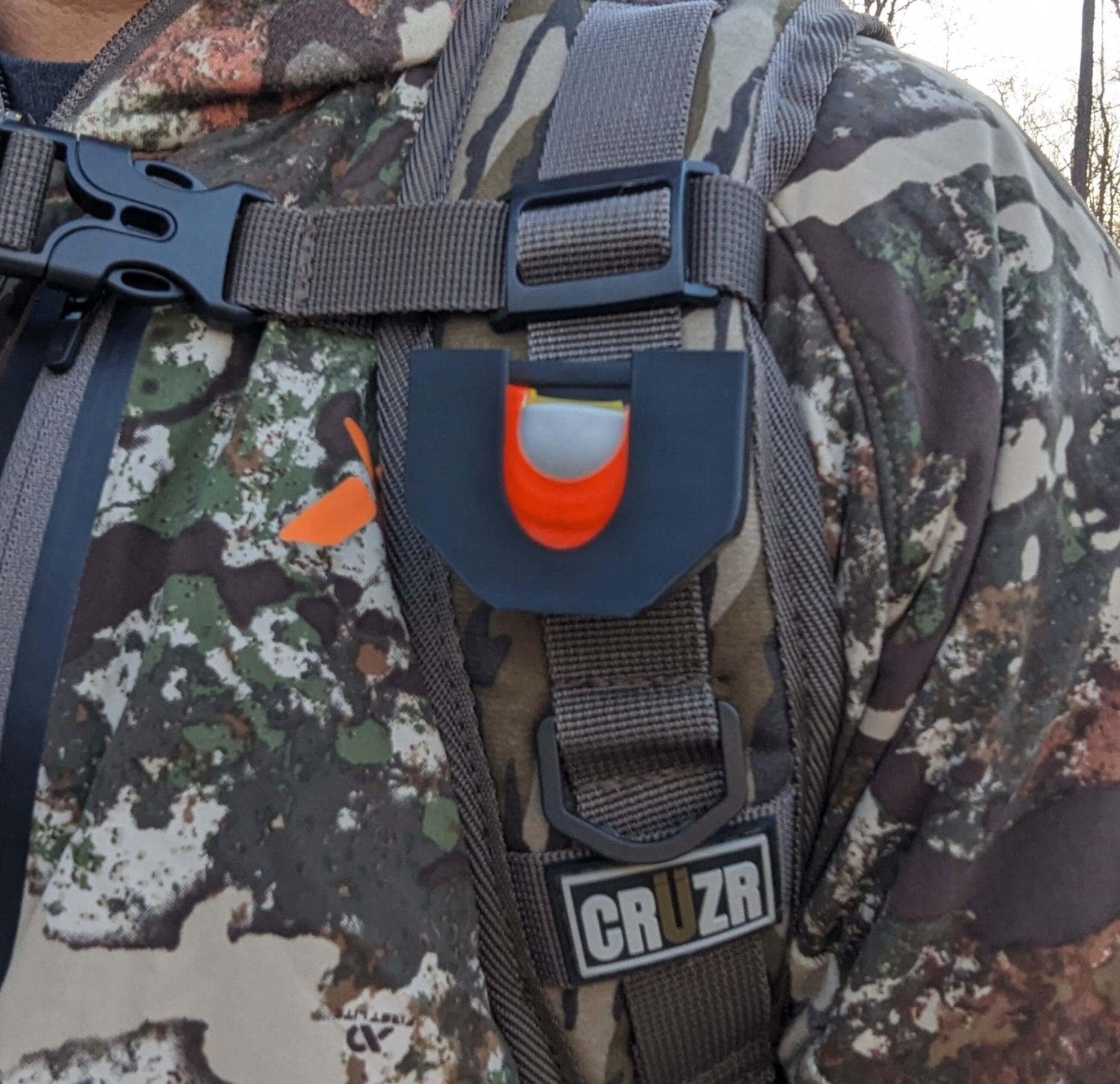 Turkey hunting diaphragm call keeper by 3D Hunting Solutions, showing a close-up of the durable, lightweight call keeper device.