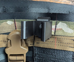 Climbing Stick Molle Caddy for 1-inch square tubing, designed for saddle hunting, by 3D Hunting Solutions, showing vertical mount and Molle straps.