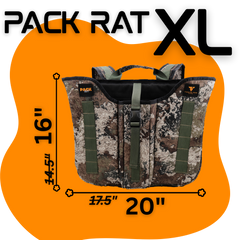 Twisted Iron Hunting Pack Rat DLX outdoor gear in durable camouflage with multiple pockets and adjustable straps for versatile use.