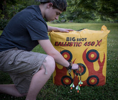BIGshot Archery Ballistic 450X Bag Target for archery practice, featuring durable bag and block target accessory.