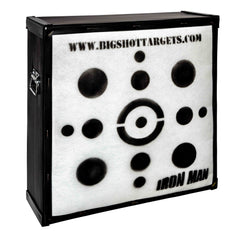 Iron Man 30-inch personal range target bag for archery practice, branded by BIGshot Archery, featuring a detailed Iron Man design.