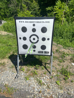 Iron Man 30-inch personal range target with stand, designed for archery practice by BIGshot Archery.