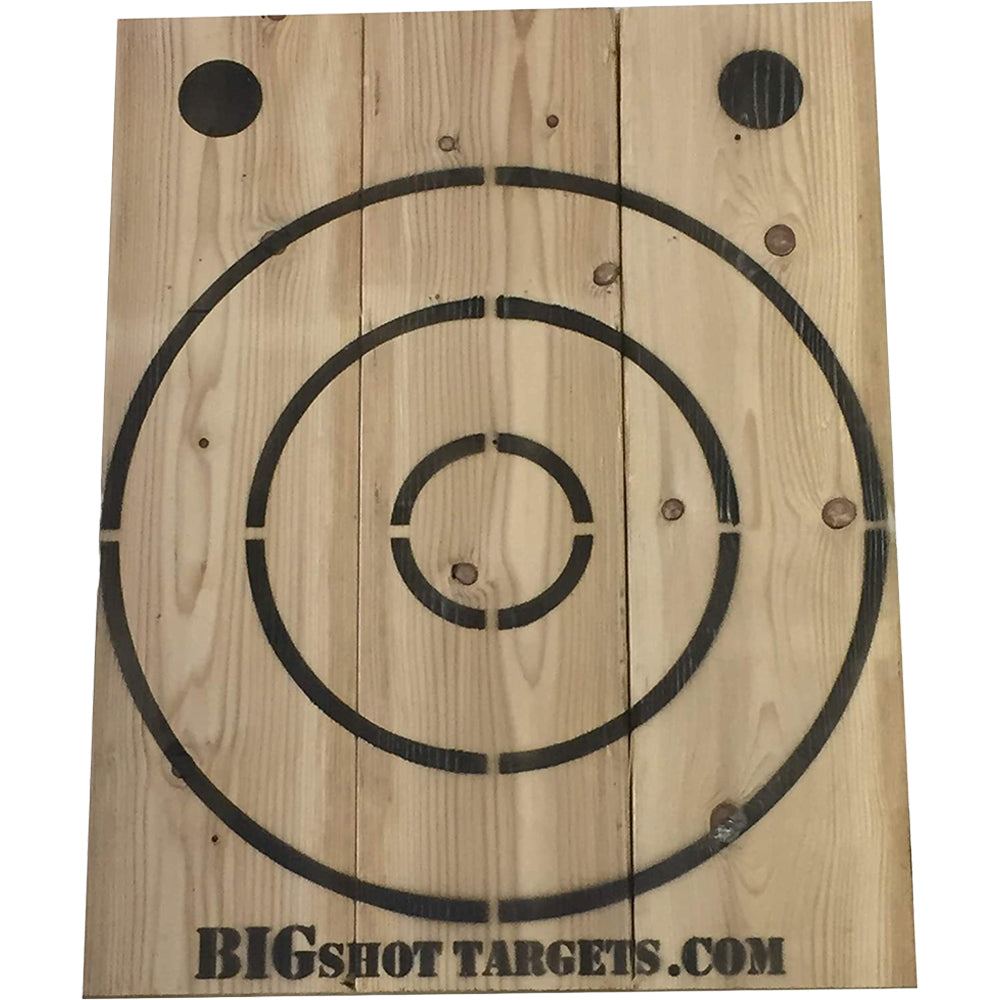 Wooden axe throwing target with bottle opener from BIGshot Archery, featuring a rustic design and durable construction.