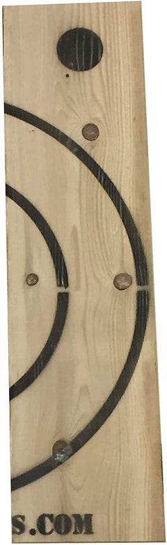 Wooden axe throwing target with bottle opener by BIGshot Archery, featuring a rustic design and durable construction.