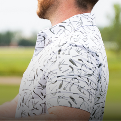 Bow Crew Apparel Bucks & Bogeys golf polo t-shirt featuring a casual fit with a bow hunting lifestyle design.