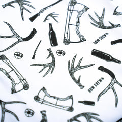 Bow Crew Apparel Bucks & Bogeys golf polo T-shirt featuring a bow hunting and golf design, casual and stylish for outdoor enthusiasts.