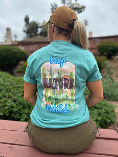 Teal short sleeve Nature Tee by Bow Disciples featuring a nature-inspired graphic on soft fabric.